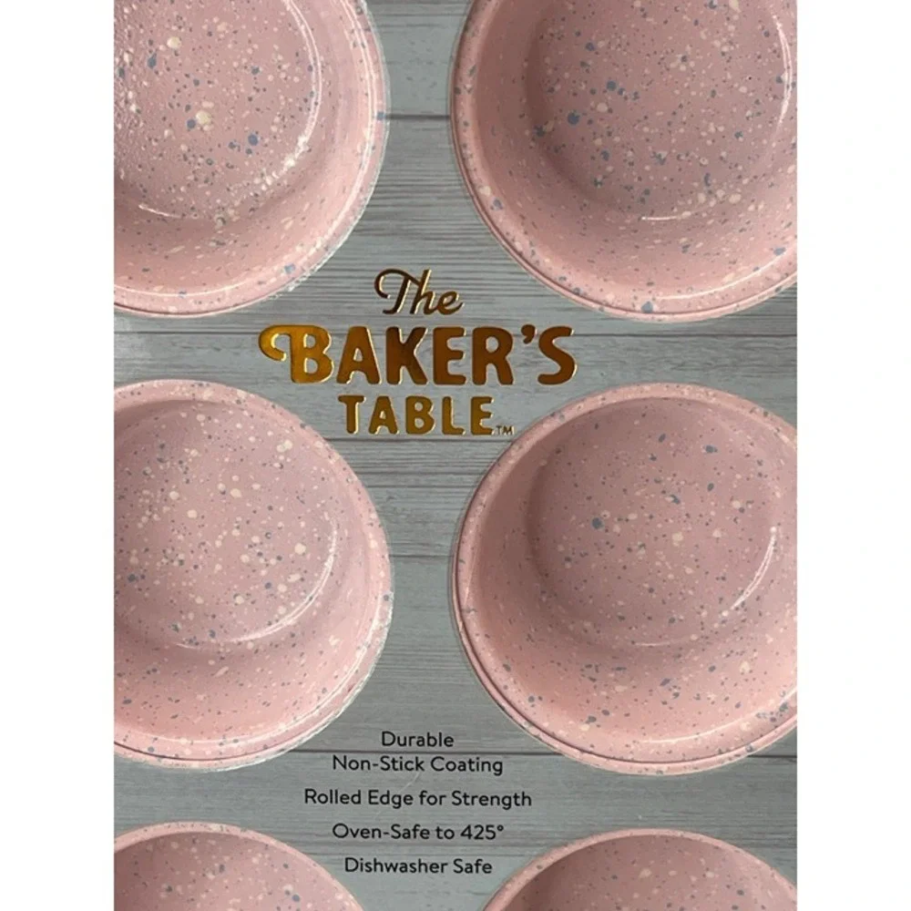 The Bakers Table 2 3/4 Inch 24 Cup Mini Muffin Pan Pink Spec. Durable‎ Non-Stick